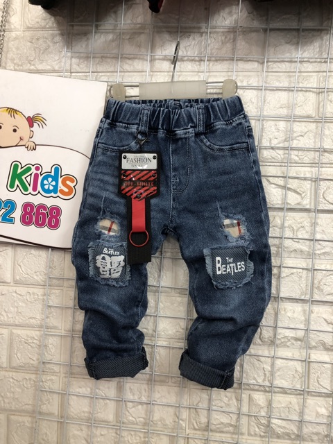 Combo Quần jean cho bé SB rách pha kẻ xanh đậm 14-26kg