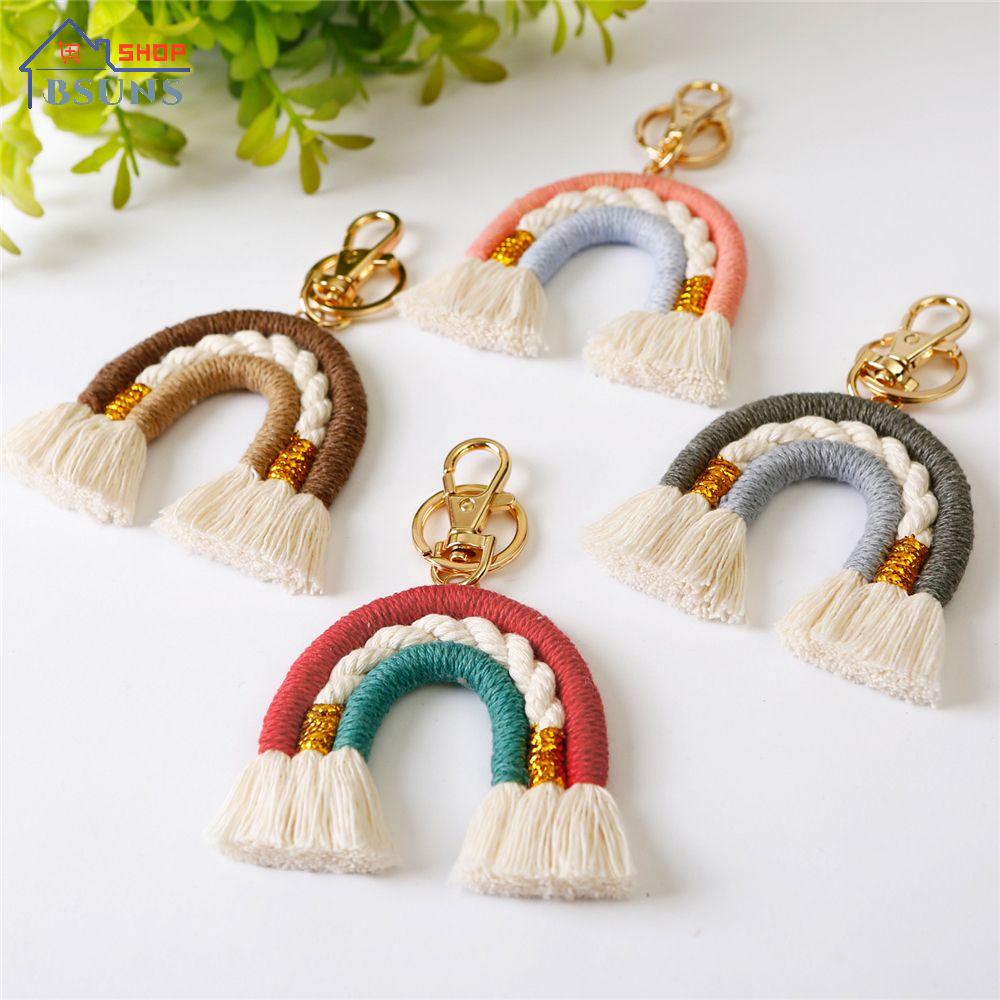 Móc khóa kiểu cầu vồng tua rua nhiều màu sắc phong cách bohemian thời trang
