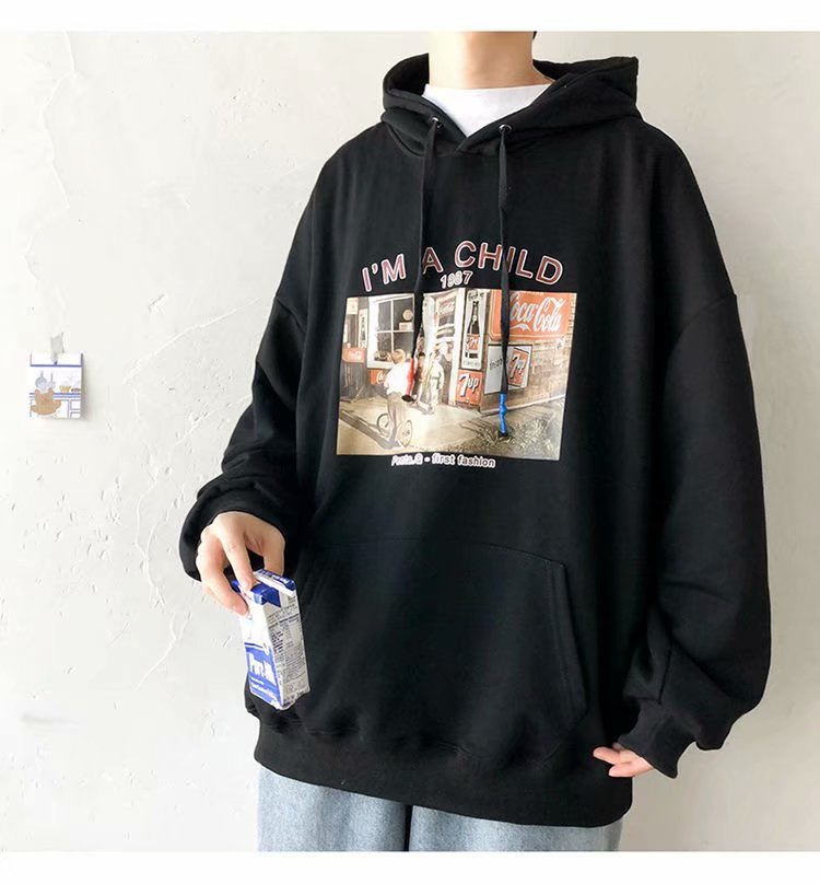 Áo hoodie tay dài dáng rộng in hình bức ảnh cũ gồm 6 màu sắc | BigBuy360 - bigbuy360.vn