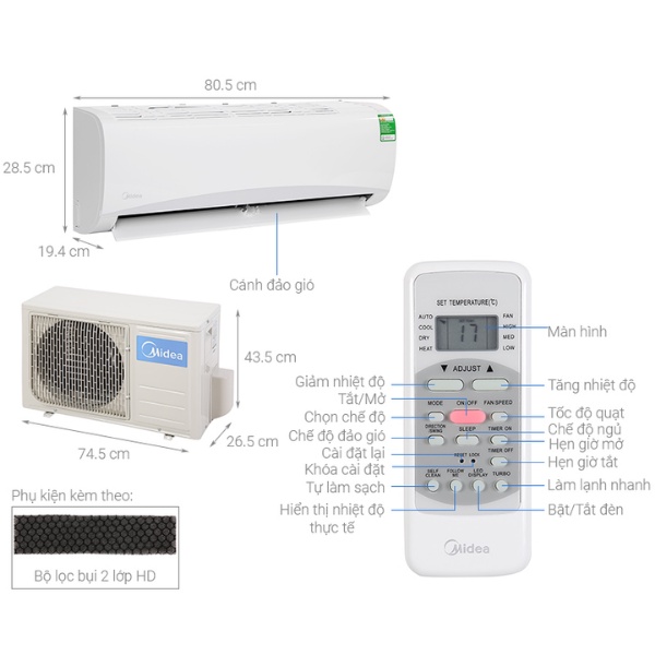 Điều hòa Midea 1 chiều 9000BTU MSAFA-10CRN8