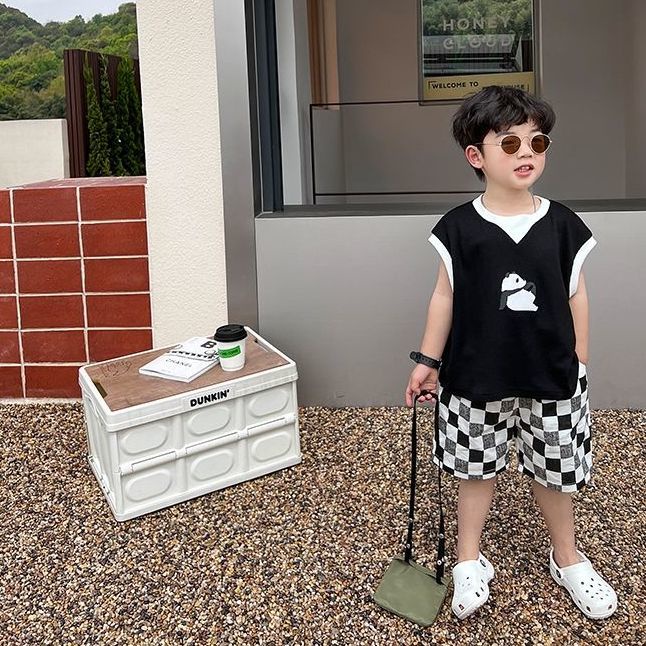 Bộ Quần Áo Sát Nách In Họa Tiết Hoạt Hình Phong Cách Hàn Quốc Thời Trang Mùa Hè Cho Bé Trai