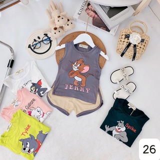 Bộ ba lỗ quần vác viền, thun lạnh minky mom, in hoạt hình cho bé trai, gái M26