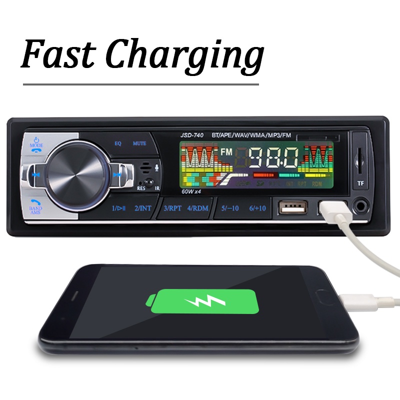 Car Radio Audio 1din Bluetooth Stereo MP3 Player FM Receiver 60Wx4 12V/24v Support Charging USB/TF Card With Remote Control | BigBuy360 - bigbuy360.vn