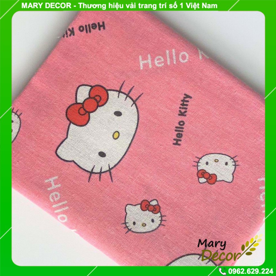 Vải bố linen đẹp làm đồ trang trí, handmade, phông nền chụp ảnh - họa tiết Hello Kitty hồng V-M08