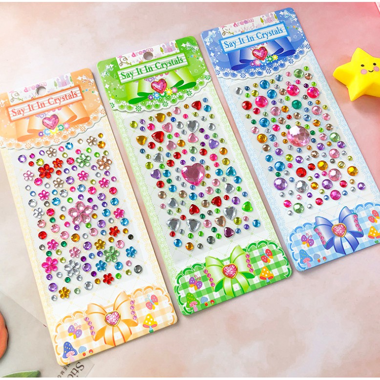 Miếng dán hạt đá pha lê hình trái tim/ ngôi sao năm cánh trang trí đồ thủ công tiện dụng