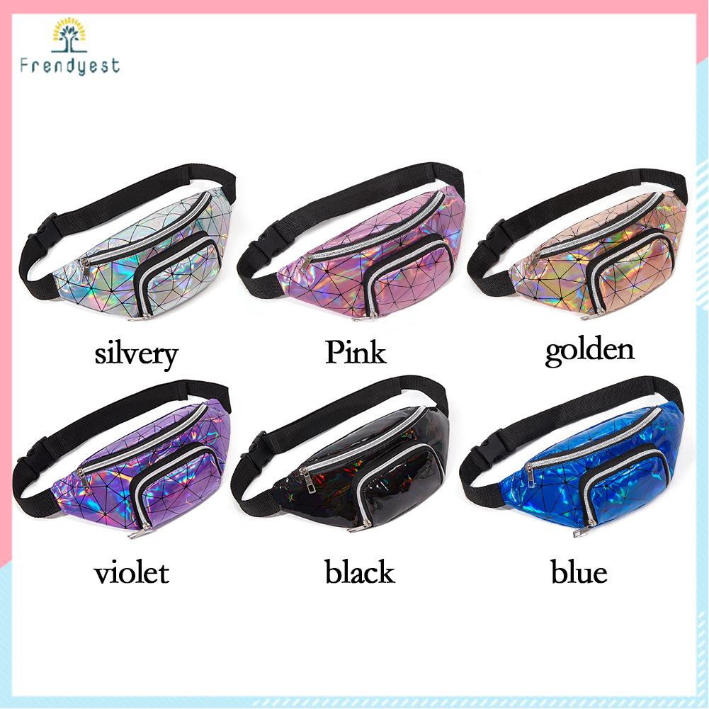 Fashion PU Laser Geometric Crossbody Bag Casual Women Purse Waist Packs