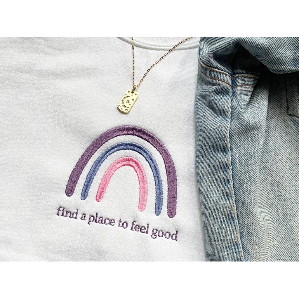 Áo thun thêu cotton unisex RAINBOWS