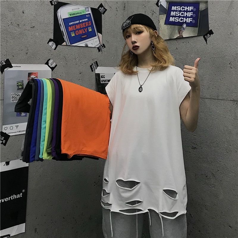 Áo Thun Form Rộng Khoét Lỗ Phong Cách Retro | BigBuy360 - bigbuy360.vn