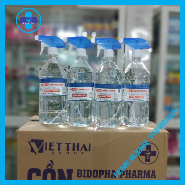 Cồn 70 độ BIDOPHA PHARMA chai 1 lít có vòi xịt- Sát khuẩn, làm sạch tay và dụng cụ y tế