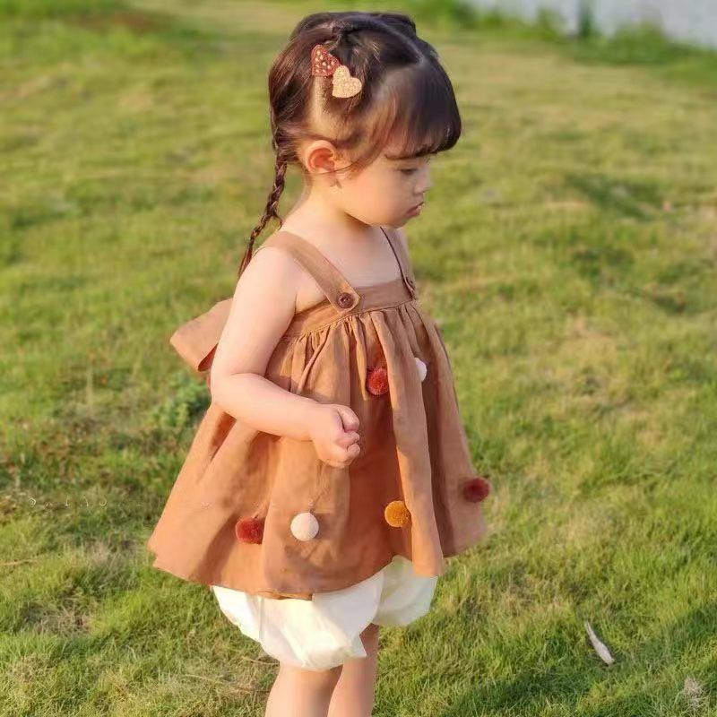 Hàng Mới Về Bộ Áo Hai Dây Phối Chân Váy Yếm Ngắn Màu Trơn Thời Trang Mùa Hè Cho Bé Gái