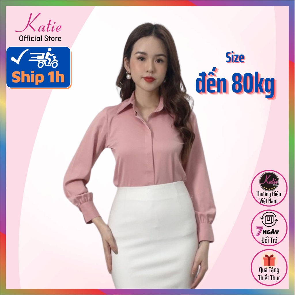 Áo Sơ Mi Nữ Màu Hồng Katie Sơ Mi Tay Dài Chất Áo Lụa Ngọc Trai Cao Cấp Nhiều Màu Sang Trọng Mềm Mịn Không Nhăn Al