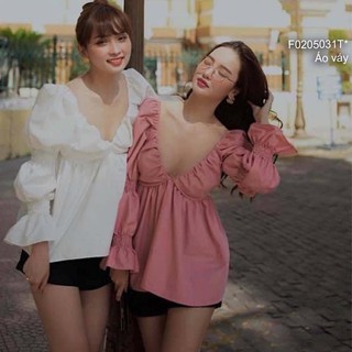 Áo váy thô cổ tim tay dài phồng bo chun có cúp!