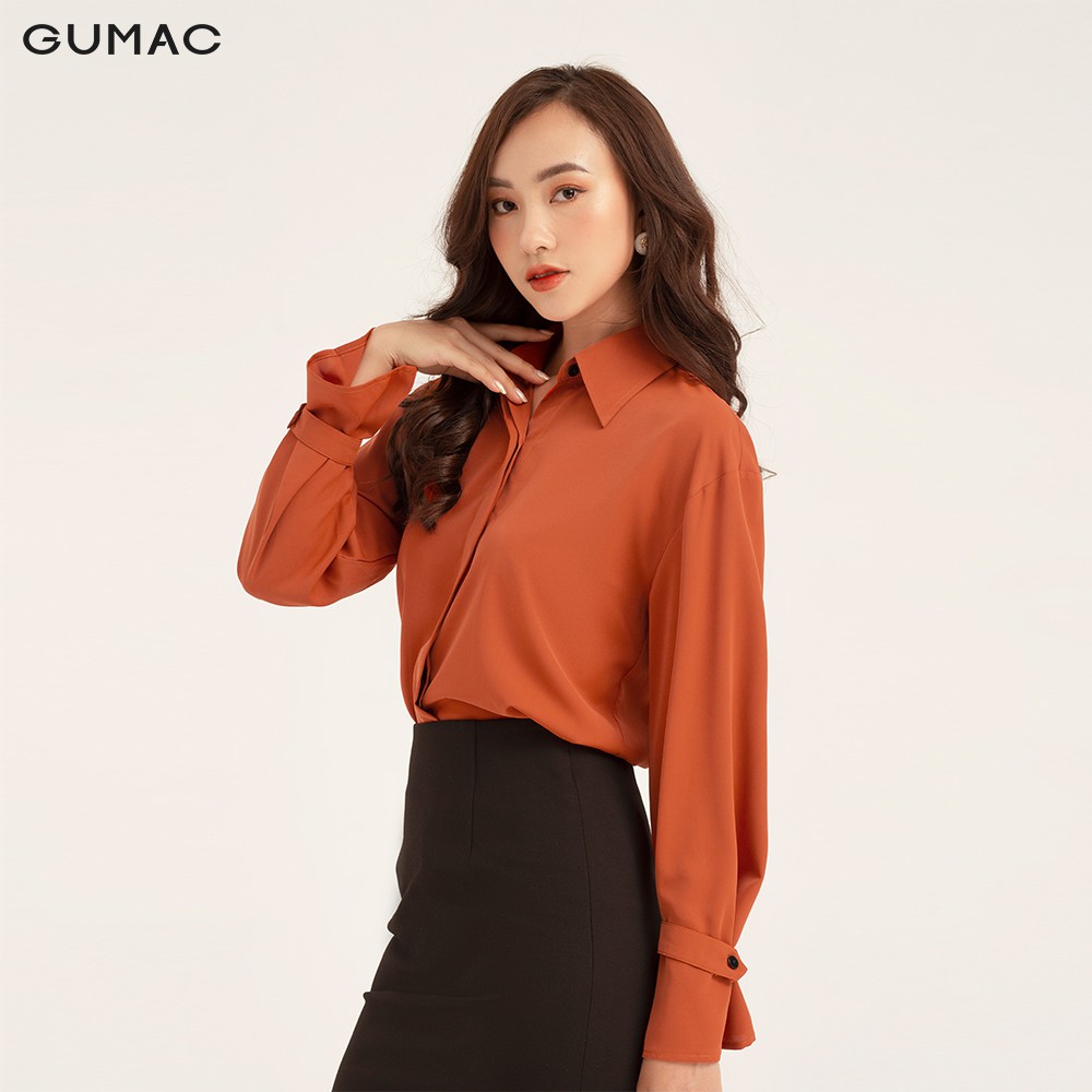 Áo sơ mi nữ tay kiểu GUMAC màu cam, đủ size, thiết kế basic thanh lịch AB146 | BigBuy360 - bigbuy360.vn