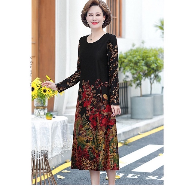 Đầm dự tiệc tay dài phong cách thanh lịch thời trang cho phụ nữ trung niên