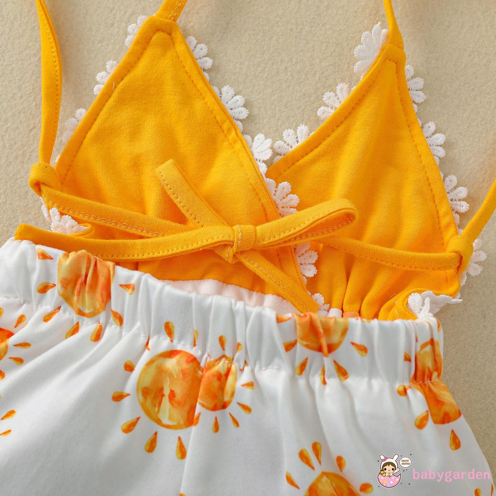 Áo liền quần không tay cổ chữ V in hình hoa hướng dương cho bé gái