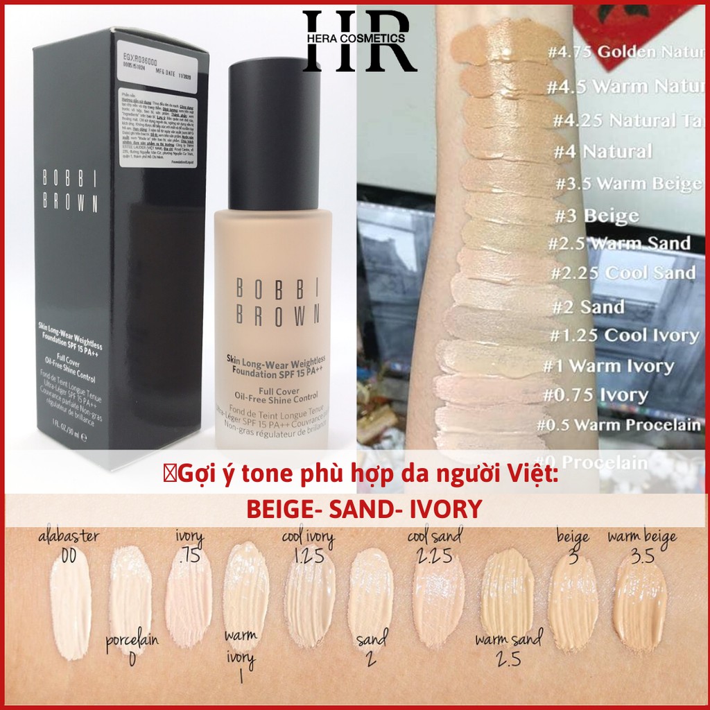 Tem chính Hãng- Kem Nền Lâu Trôi Bobbi Brown Skin Longwear Weightless Foundation SPF15-30ml- N032 Sand- N042 Beige