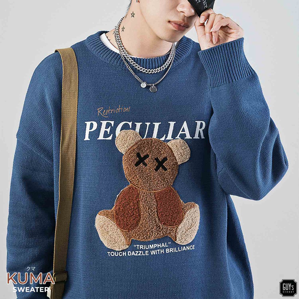 Áo len lông Kuma Sweater GUY's Closet thiết kế, Thêu hình chú gấu, Dáng suông thoải mái