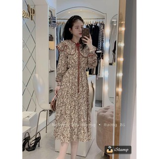 váy đầm loa lụa cổ bèo viền váy hoa nhí