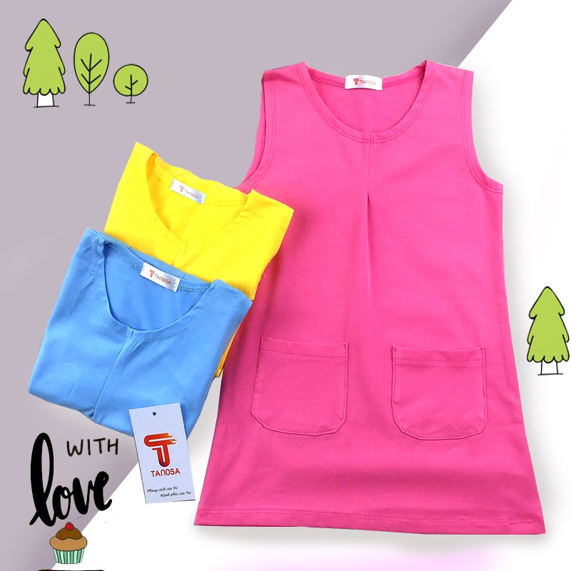 Váy Đầm chữ A túi năng động cho bé gái mặc hè Size 1-5 tuổi Tanosa Kids