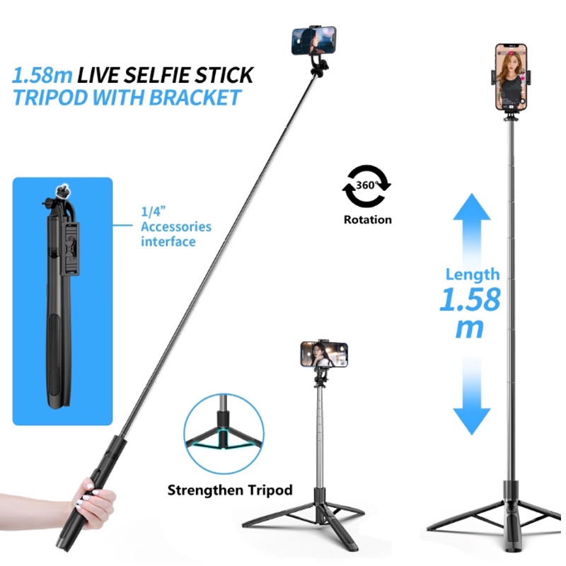 Gậy chụp ảnh tự sướng 1580mm có thể gấp gọn có đèn cho Gopro Action