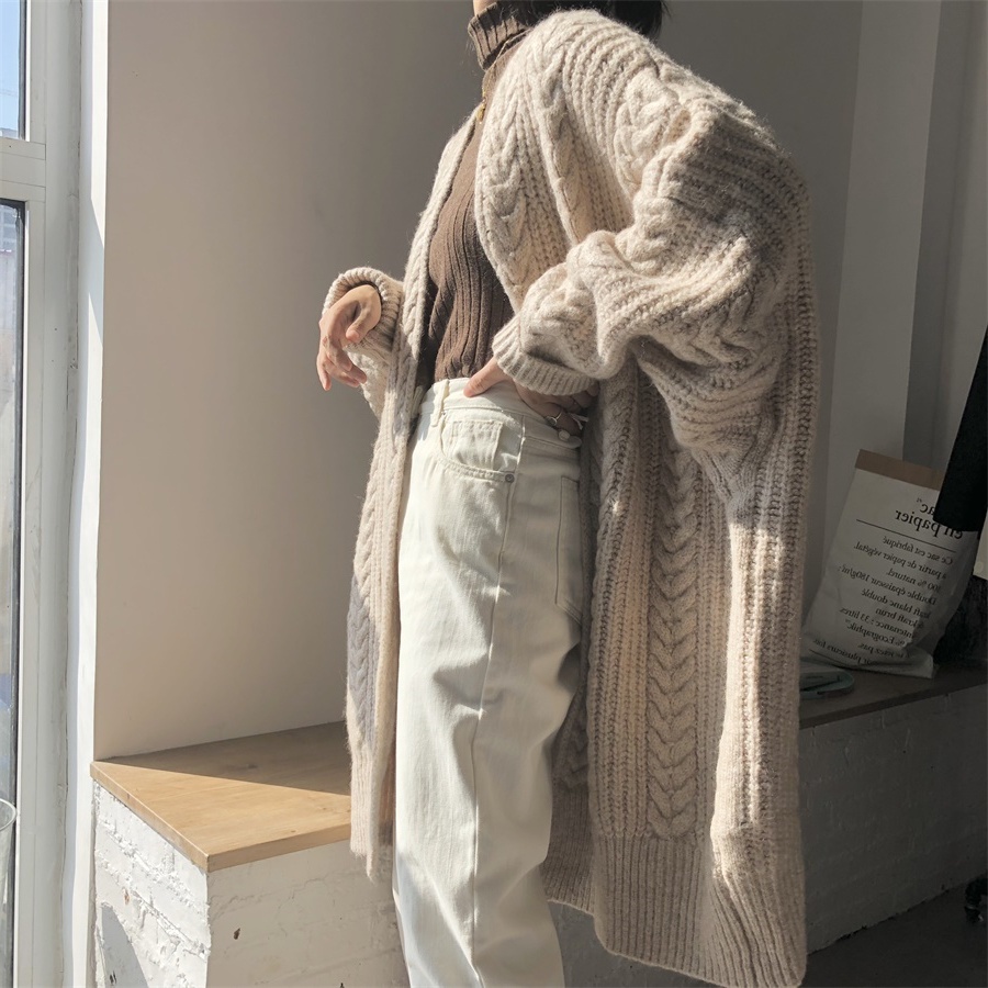 Áo Khoác Cardigan Dệt Kim Dáng Rộng Dày Dặn Thời Trang Thu Đông Cho Nữ