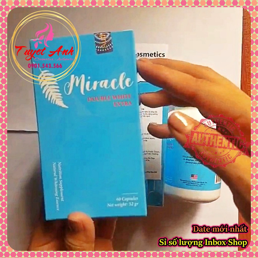 Miracle Double White Extra, hộp 60 viên uống chống nắng, trắng da, giảm thâm nám, chống lão hóa da