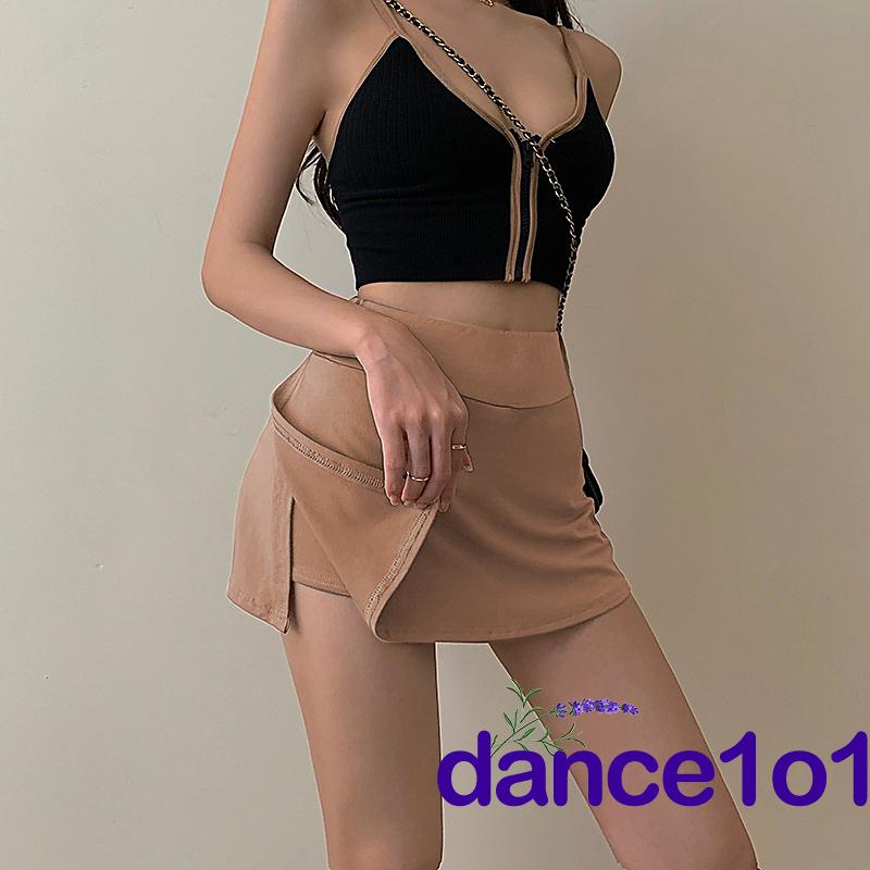 ✲YE☽Women Solid Color High-Waist Tennis Mini Skirt