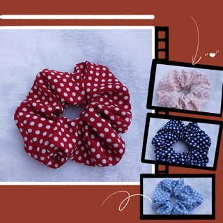 Buộc tóc vải scrunchies chấm bi vintage dễ thương kèm ảnh thật
