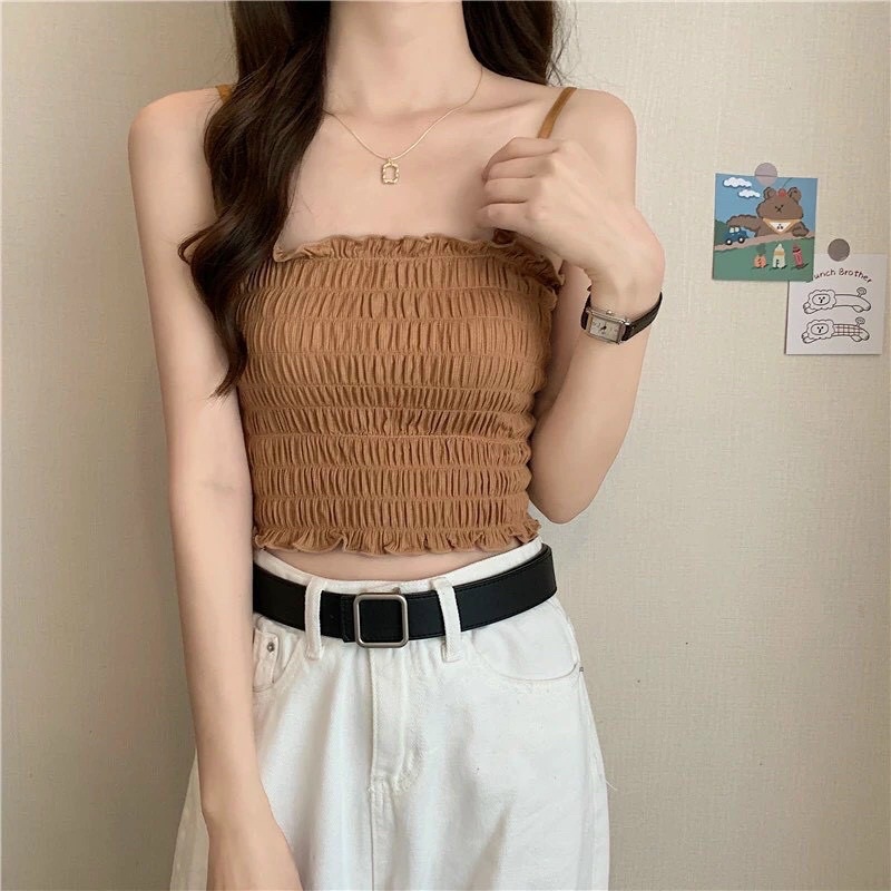 (Mới về) Áo 2 dây gân tăm nhún chun cực xinh cho mùa hè năng động C6854