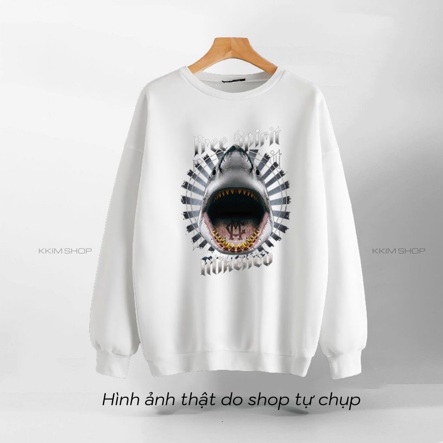 Áo Nỉ SWEATER MIKENCO Cá Mập FREE SPIRIT, Áo Nỉ Dài Tay Form Rộng Oversize Unisex Nam Nữ, Chất Nỉ dày dặn cao cấp