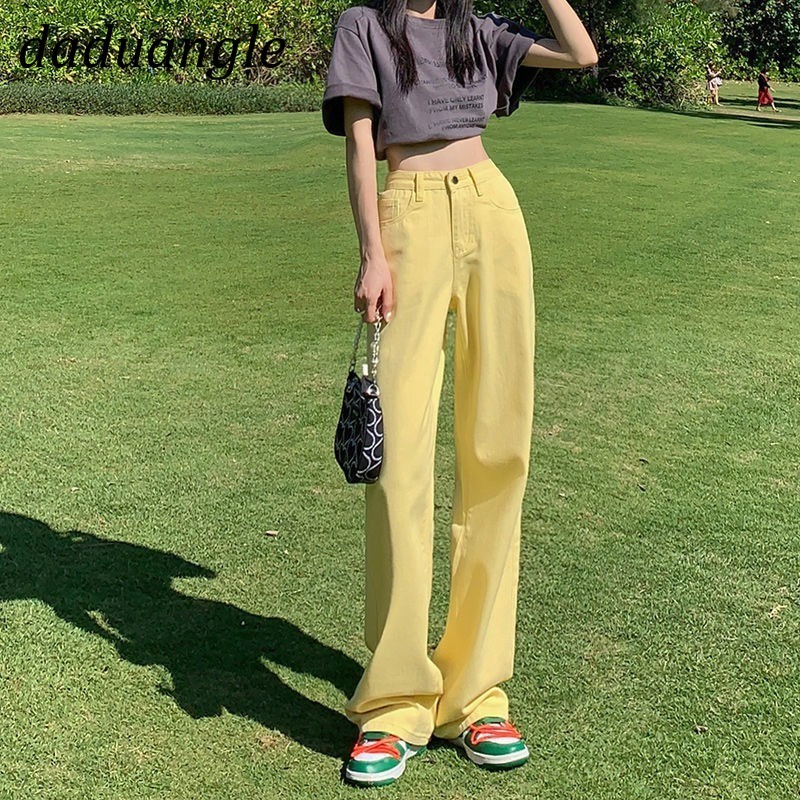Quần jean Daduhey lưng cao ống rộng phong cách Hàn Quốc cho nữ plus size