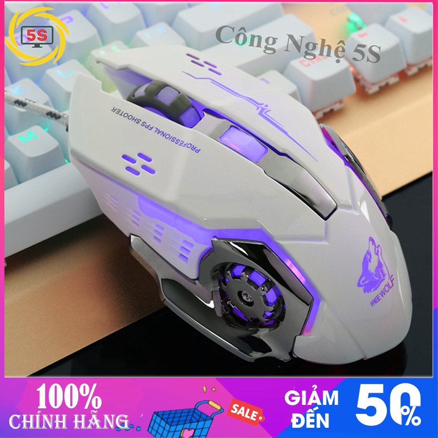 Chuột Game Có Dây FREE WOLF V5 LED 7 Màu-Độ Bền Cao