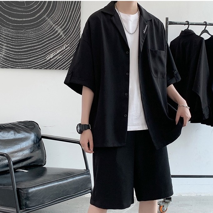 Áo sơ mi nam tay ngắn thiết kế mới thời trang theo phong cách hàn quốc cho set blazer nam tay ngắn tay ngắn mùa hè quần short form dáng rộng phong cách hàn quốc thời trang