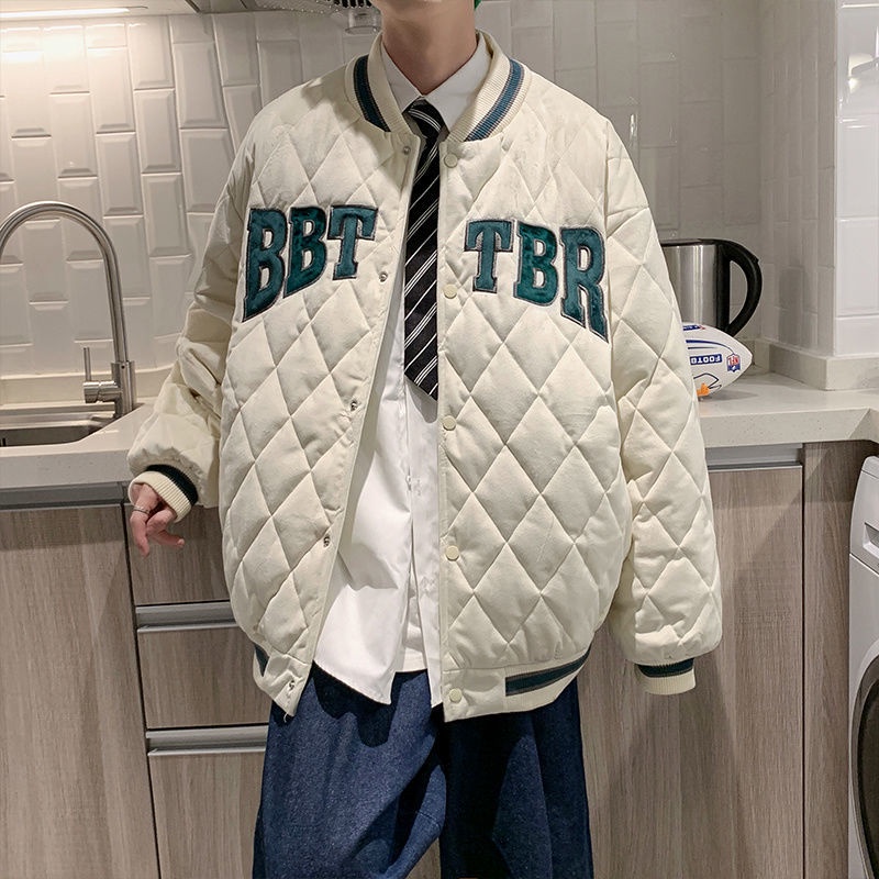Áo Khoác Bóng Chày cotton Đệm cotton Dáng Rộng Phong Cách Hong Kong Thời Trang Thu Đông Cho Nam