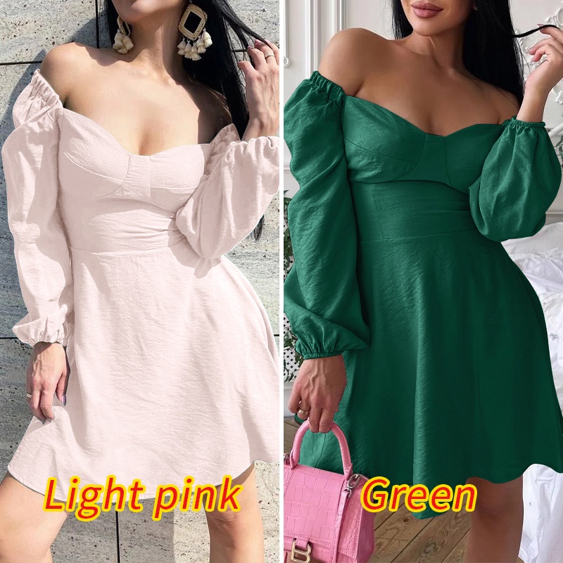 Đầm mini ZANZEA cổ vuông rộng khoét sâu dài tay