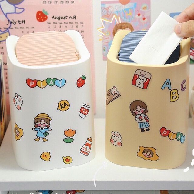 THÙNG RÁC ĐỂ BÀN ĐA NĂNG TIỆN DỤNG TẠNG KÈM TÚI ĐỰNG RAC VÀ STICKER TRANG TRÍ CUTE