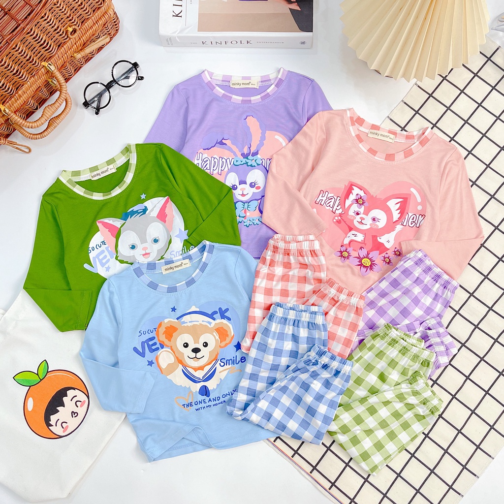 Bộ Quần Áo Trẻ Em Dài Tay Minky Mom Caro ULZZANG Áo Trắng Cho Bé Chất Thun Lạnh Siêu Mềm Mịn Mát