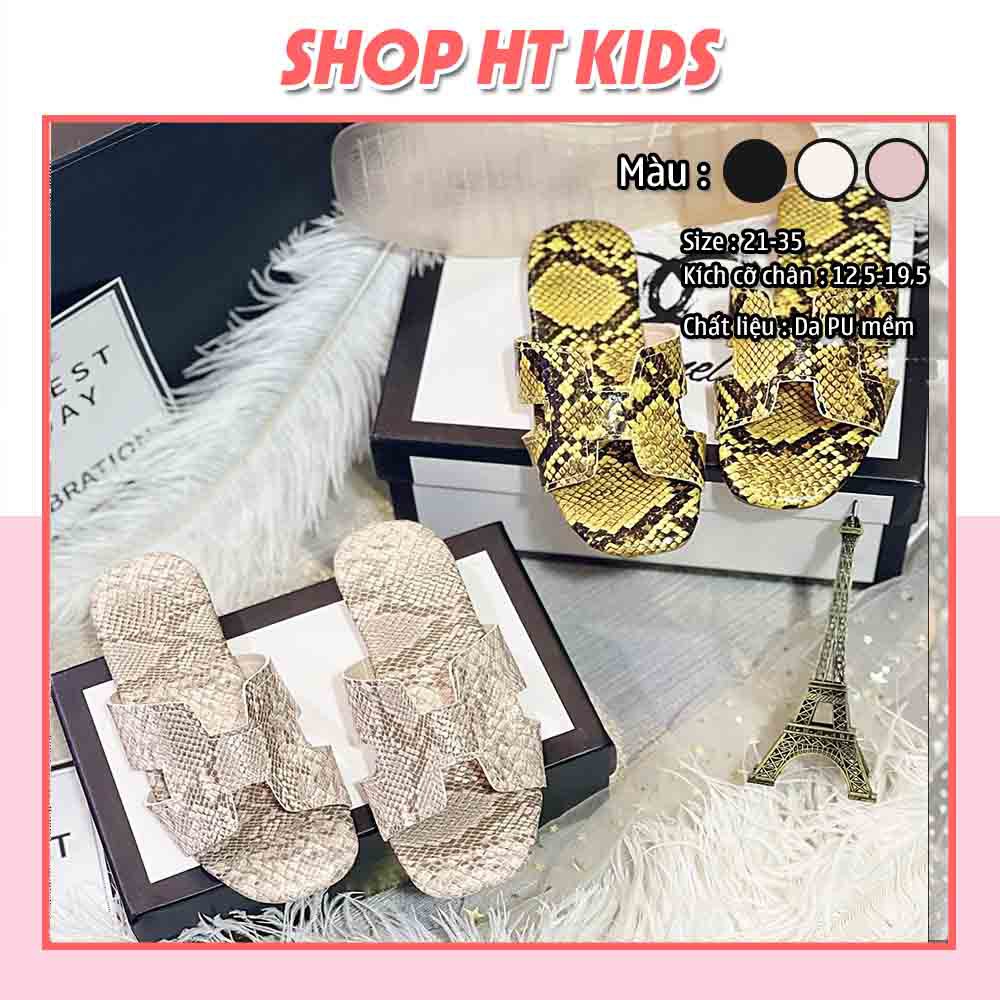 Dép H da rắn sành điệu cho bé gái (từ 5-14 tuổi) đế cao su chống trơn trượt |HT KIDS|