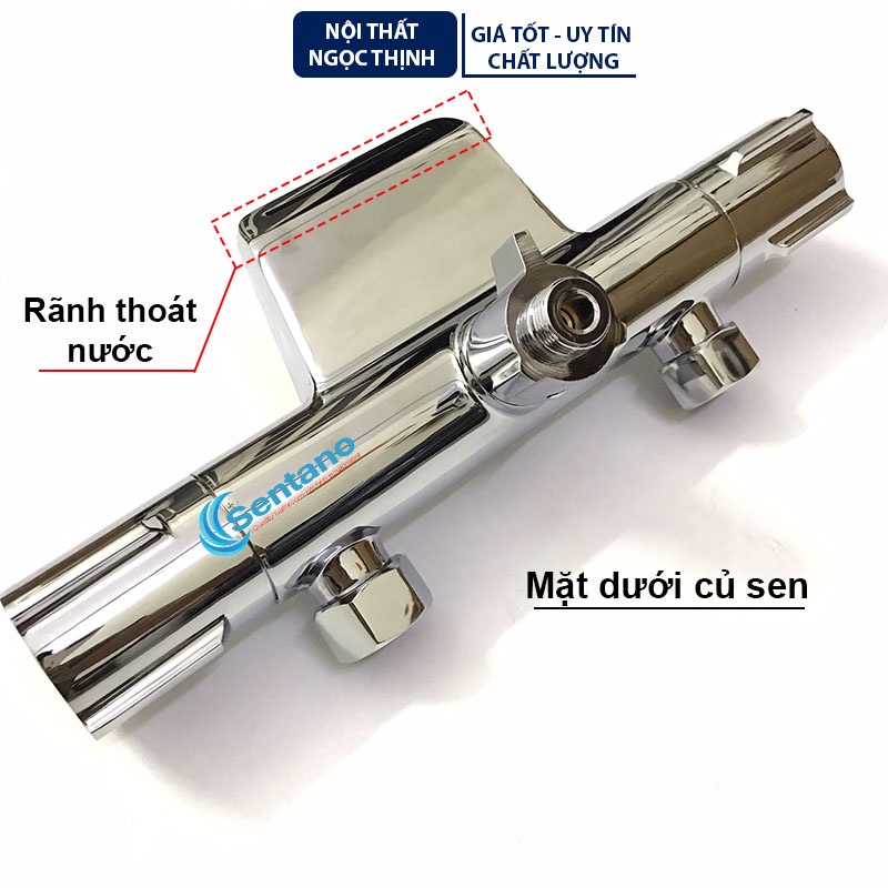 Sen cây tắm điều chỉnh nhiệt độ Nóng Lạnh Sentano chất liệu đồng thau mạ crom-niken bóng có 2 núm xoay điều chỉnh