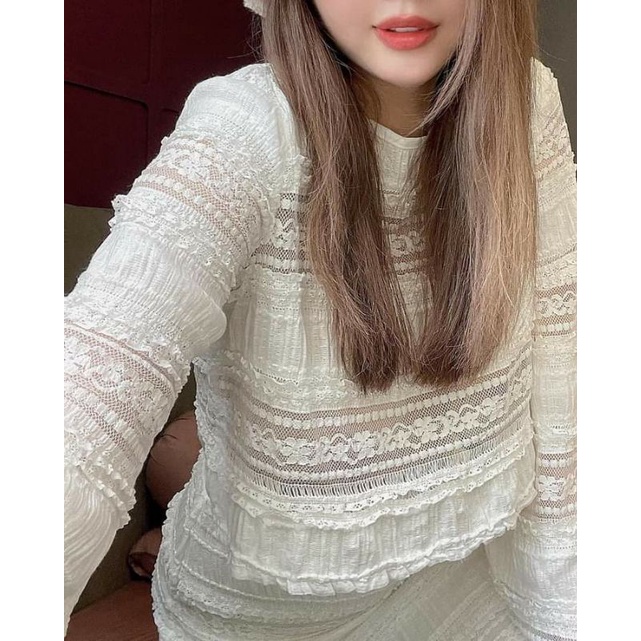 💋💋Sét áo croptop ren mix cv dáng dài tiểu thư💢💢