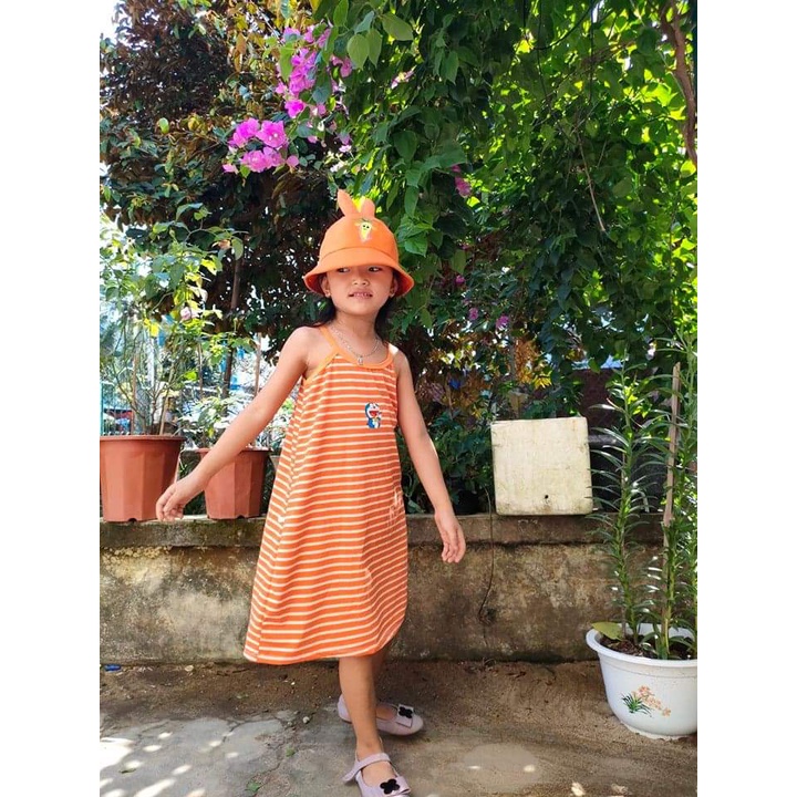 Váy dây kẻ sọc doremon cho bé gái 10-25kg/ Đầm hai dây mùa hè chất cotton mát mẻ