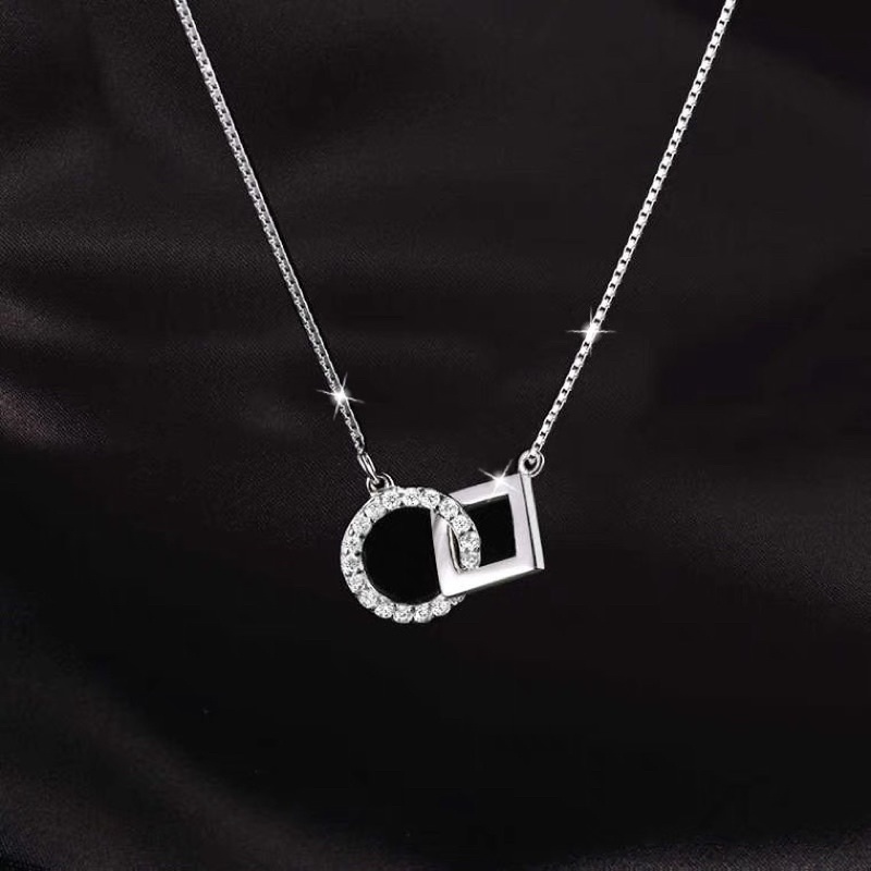 Dây chuyền lồng nhau vuông tròn bạc 925 cao cấp