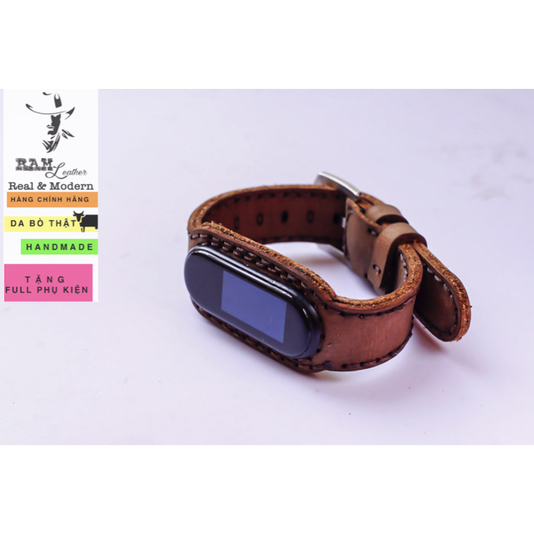 Dây miband RAM Leather da bò thật cao cấp cho miband 3 , miband 4 , miband 5, miband 6