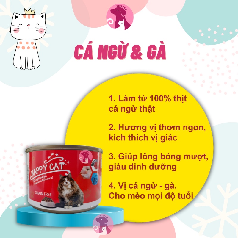COMBO 3 Lon Pate Happy Cat  | Pate mèo | Thức ăn cho mèo dinh dưỡng (Hàng Việt Nam chất lượng cao)