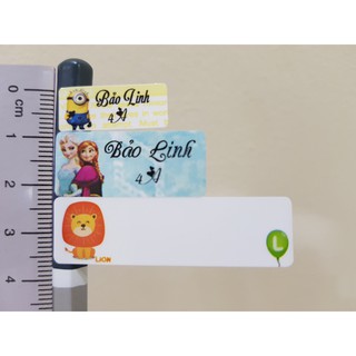 Sticker tên bé in theo yêu cầu - Tem dán đồ dùng học tập bút thước kẻ, nhãn sách vở - Elsa Minion Avenger