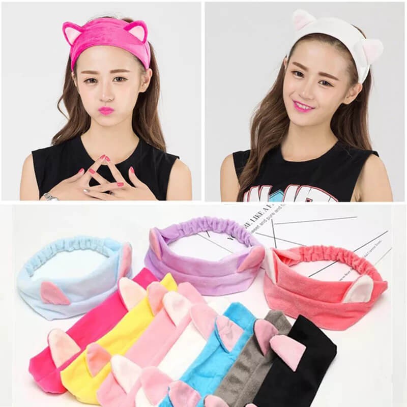 Băng Đô Rửa Mặt Tai Mèo nhiều màu Hàn Quốc Cute, Cài Tóc Vải Cho Nữ Đẹp (MakeUp, Tập Thể Thao, Yoga, Gym)