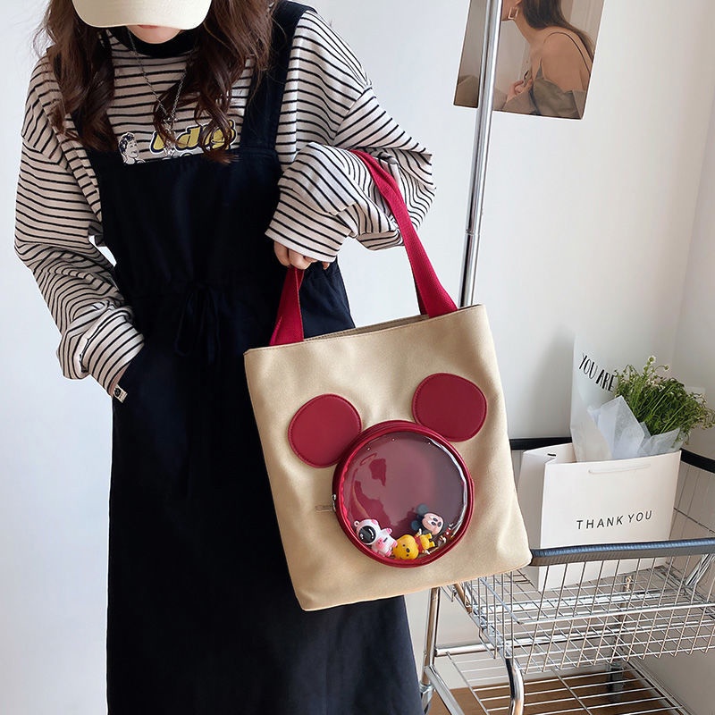 Disney Túi Tote Vải Canvas Cỡ Lớn In Hình Chuột Mickey Phong Cách Mới Cho Nữ