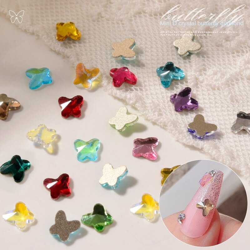 50PC Pha lê Stereo Bướm Đồ trang sức nghệ thuật làm móng / Bản giao hưởng nhỏ Aurora trong suốt Hình phẳng Nghệ thuật Móng tay Trang sức Kim cương