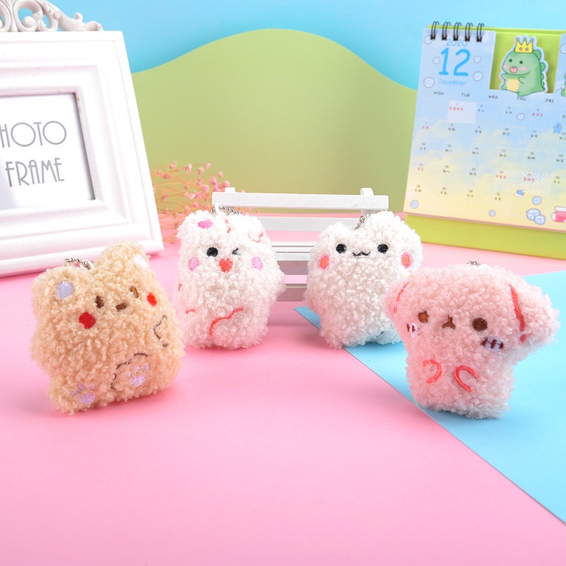 Móc khóa hình búp bê nhồi bông mềm với 4 kiểu cún mèo nhỏ nhắn dễ thương