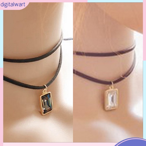 Vòng cổ 2 lớp mặt đính đá nhân tạo hình vuông sang trọng dành cho nữ